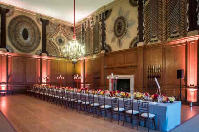 Elegant banquet setup in State Apartments, Hampton Court Palace for formal events.
