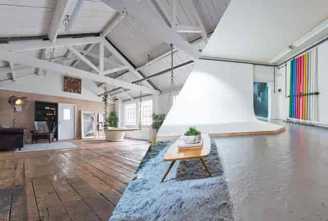 Industrial loft studio for creative workshops and networking events.