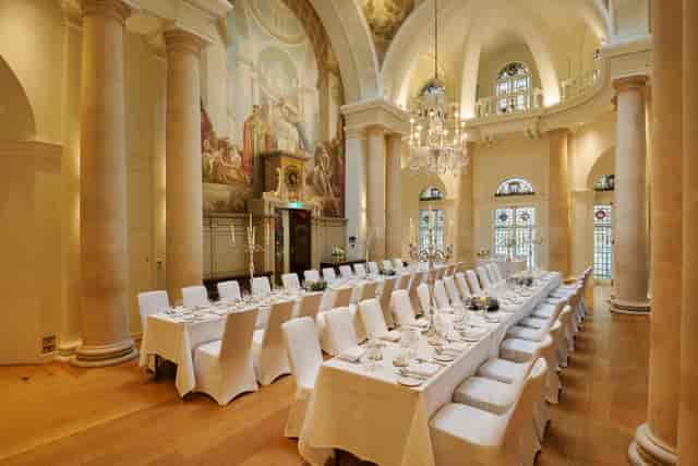 Elegant banquet hall at One Moorgate Place, ideal for corporate events and formal dinners.