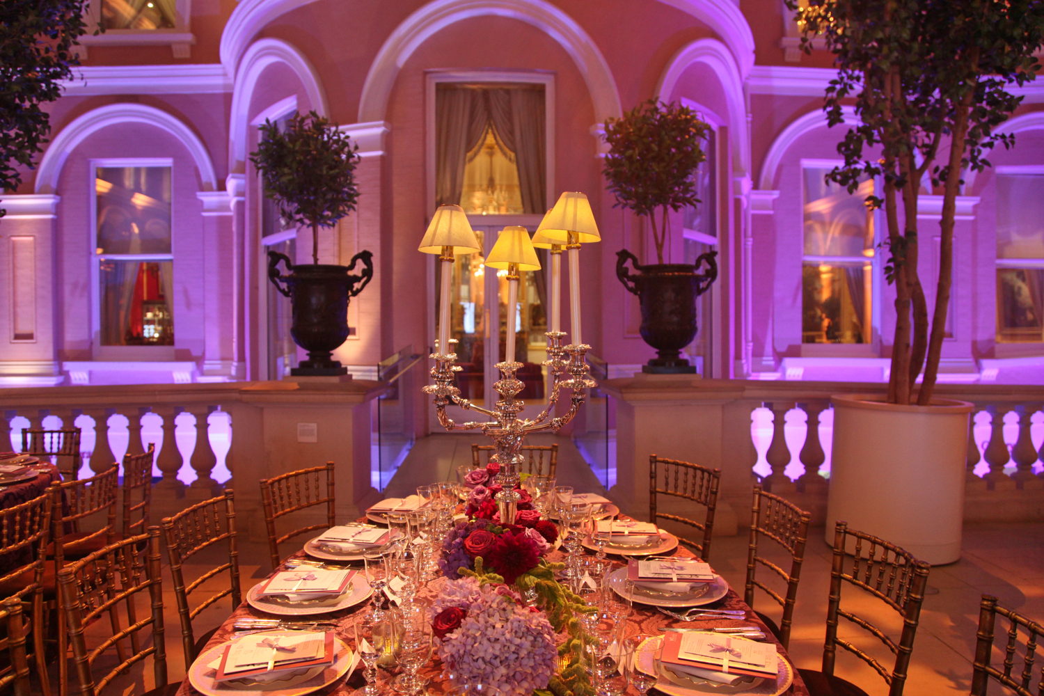 Elegant dining table in The Wallace Collection's Courtyard, perfect for upscale events.