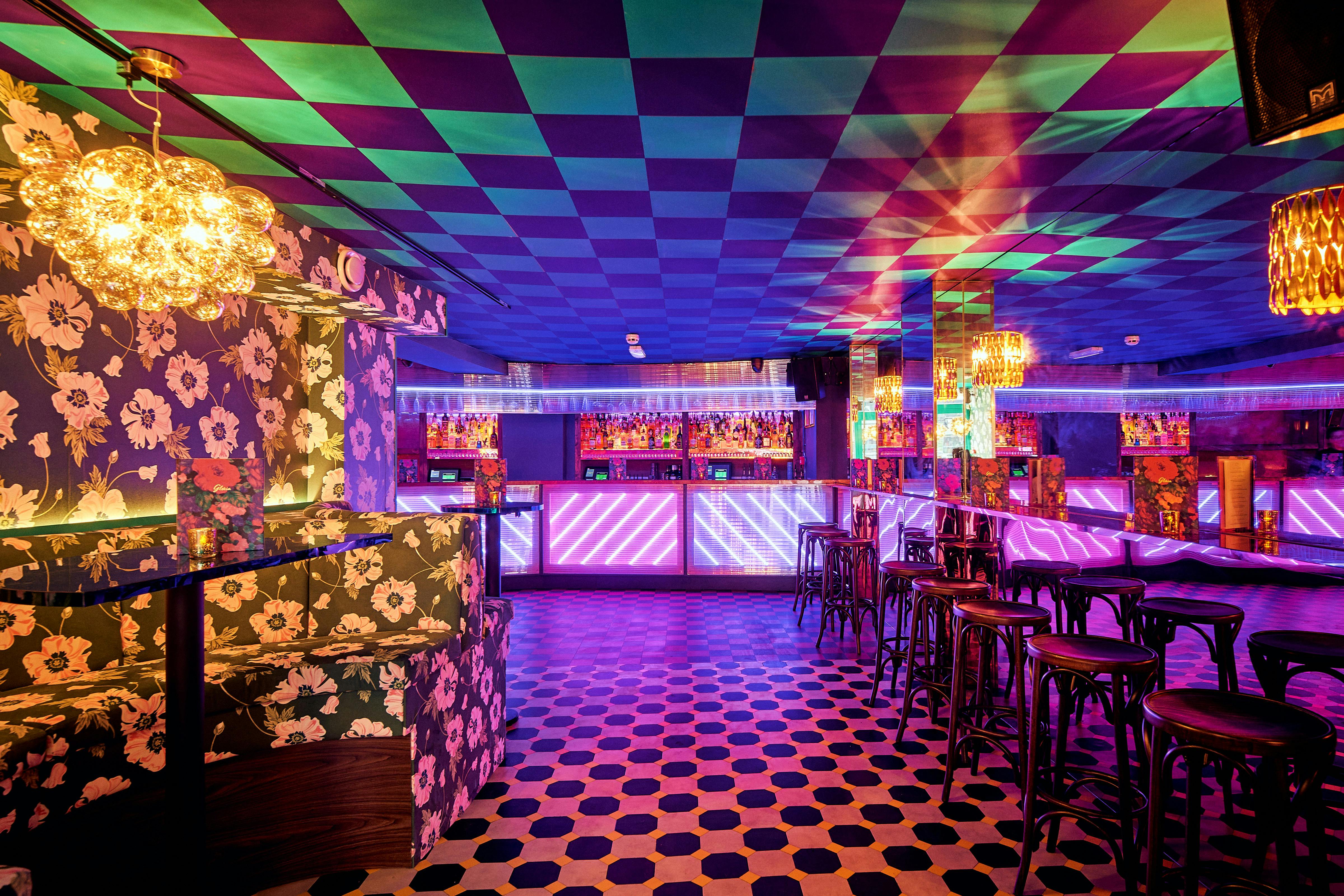 Vibrant event space at Blame Gloria Clapham Junction for cocktail receptions and themed parties.