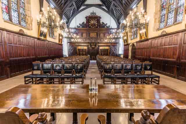 Old Hall at Lincoln's Inn, ornate wood paneling, ideal for formal events and conferences.