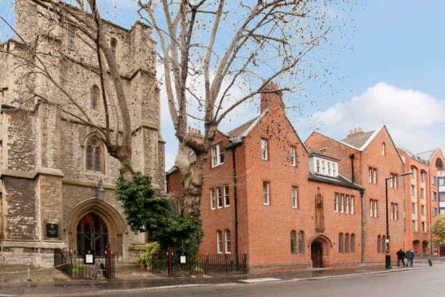 Dining room at St Matthew's Conference Centre, historic architecture for events and receptions.