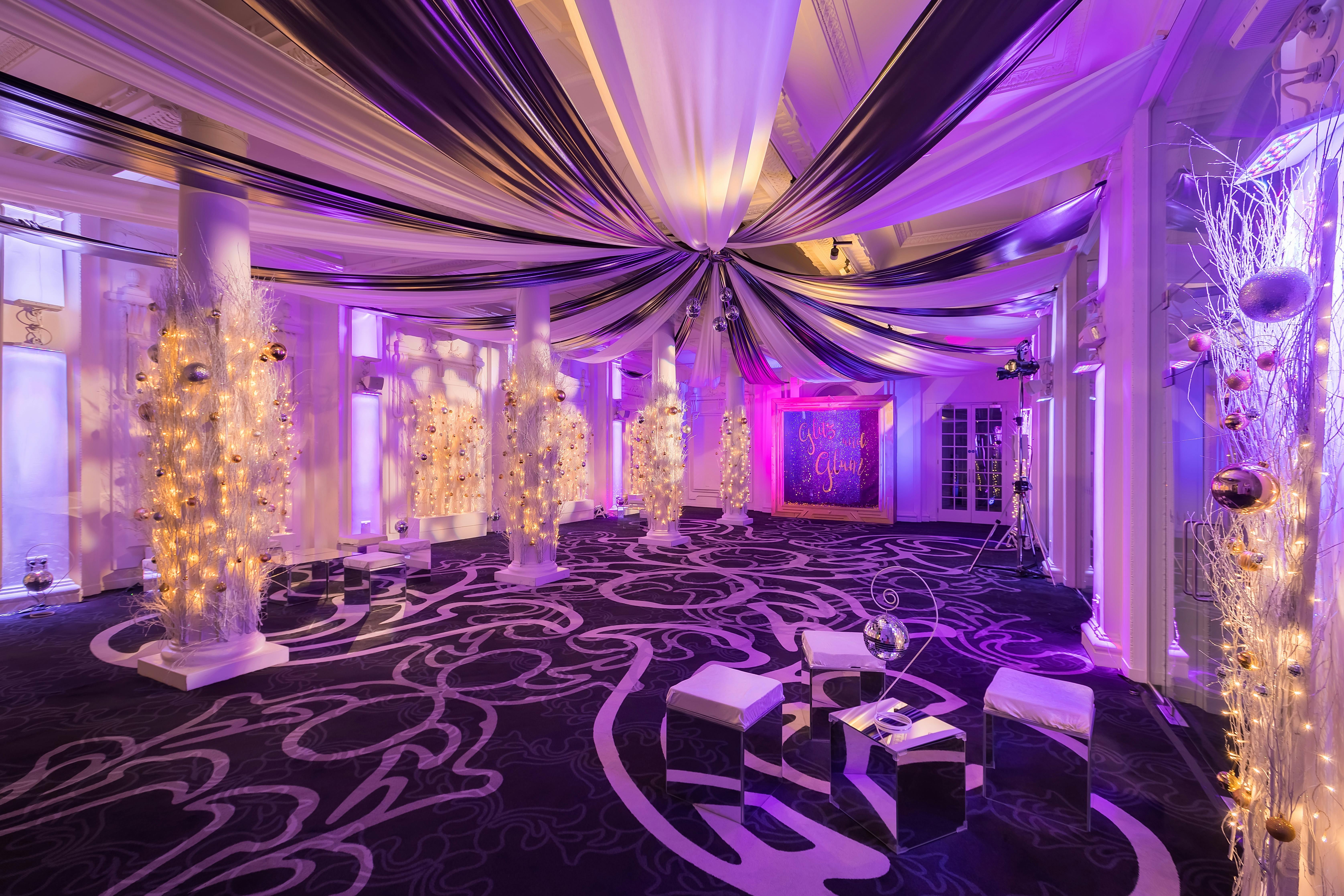 Elegant Old Billiard Room with purple hues, ideal for upscale events and celebrations.