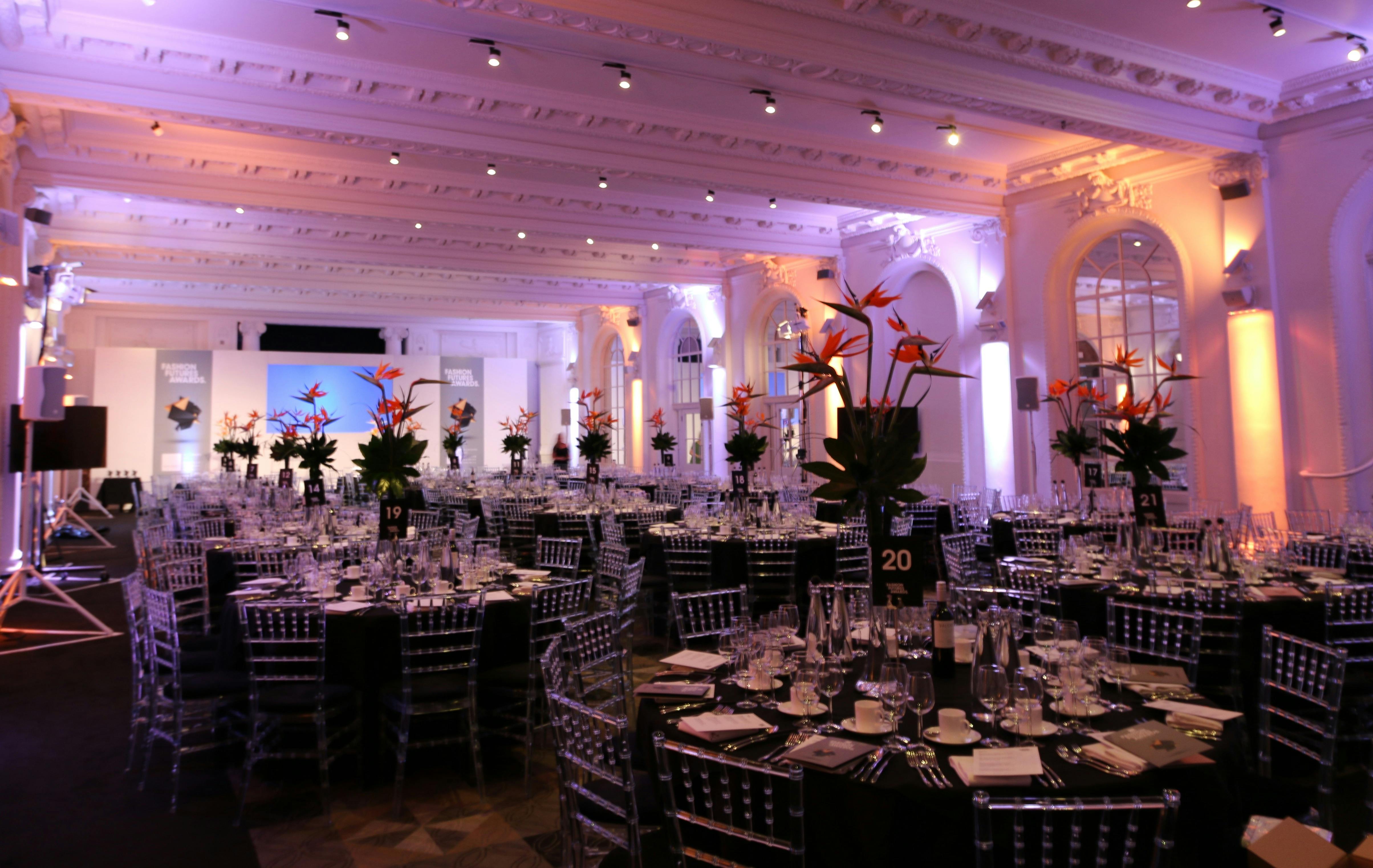 Elegant banquet hall at Old Billiard Room, perfect for weddings and corporate events.