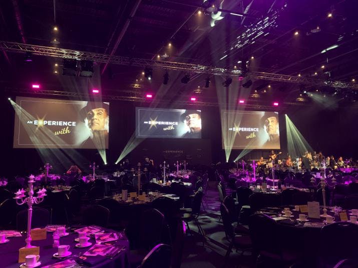 Exchange Hall in Manchester Central, elegant event space with dramatic lighting for gatherings.