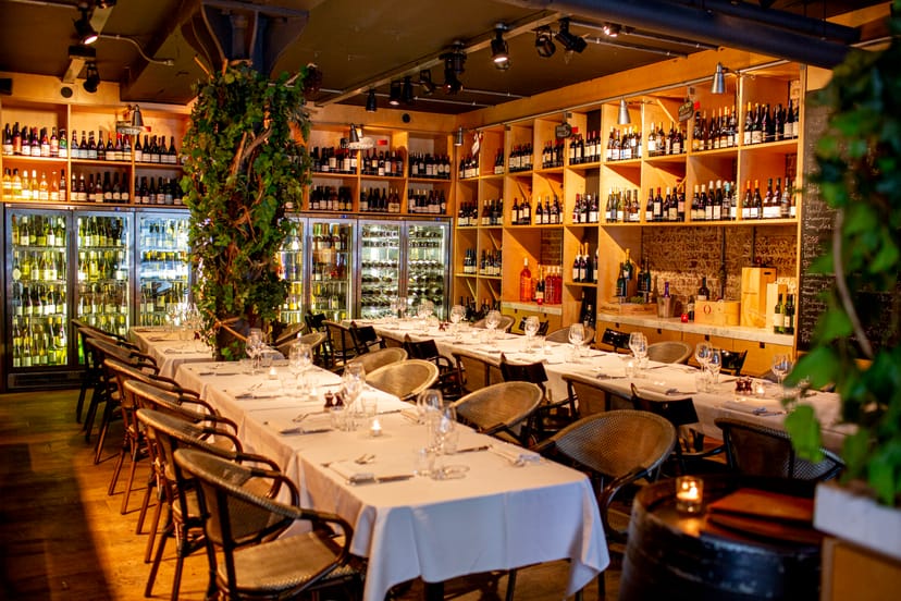 Elegant dining space at New Street Wine Shop for wine tastings and corporate events.