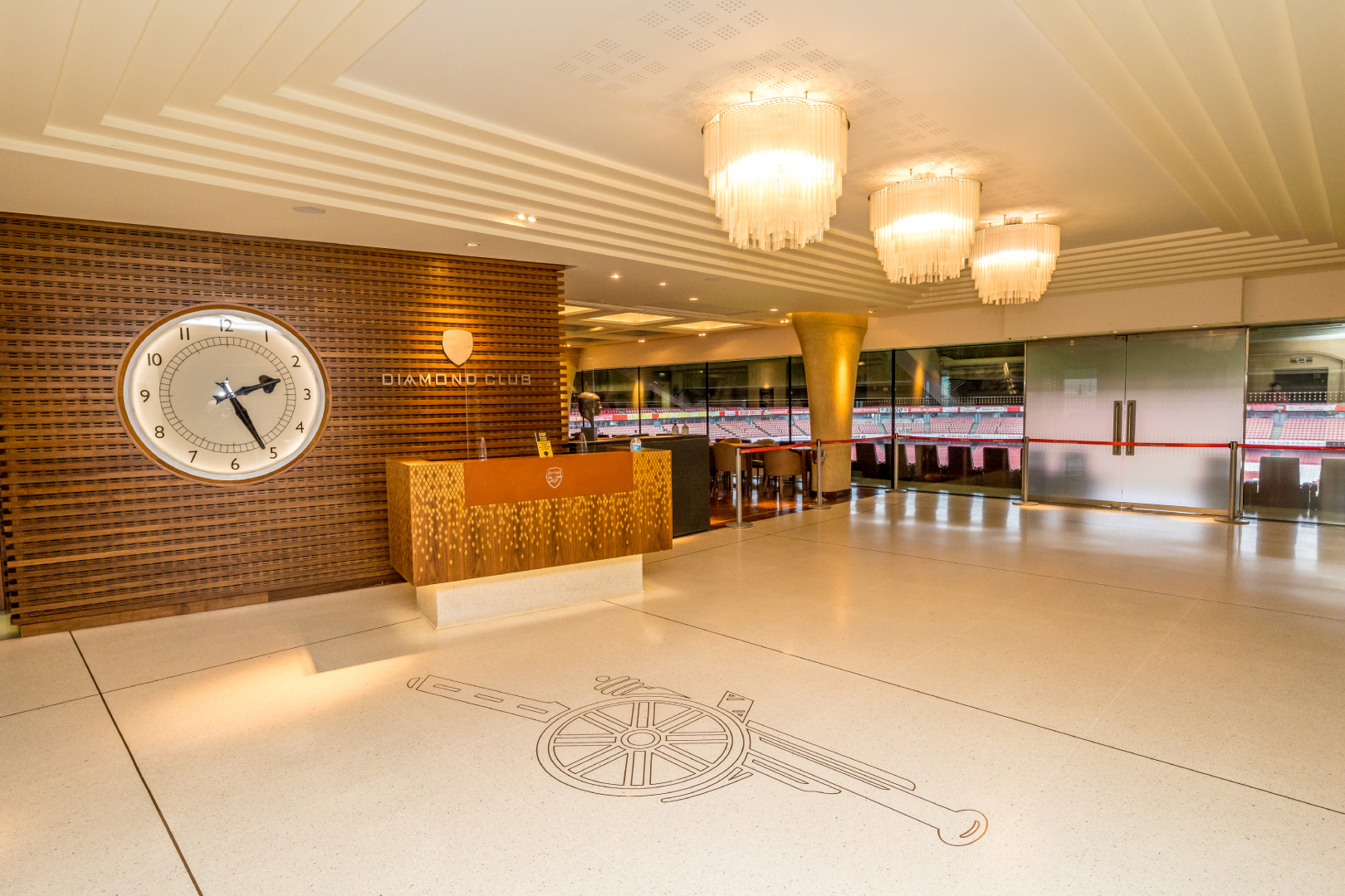 "Elegant Diamond Club at Emirates Stadium, perfect for corporate events and upscale meetings."