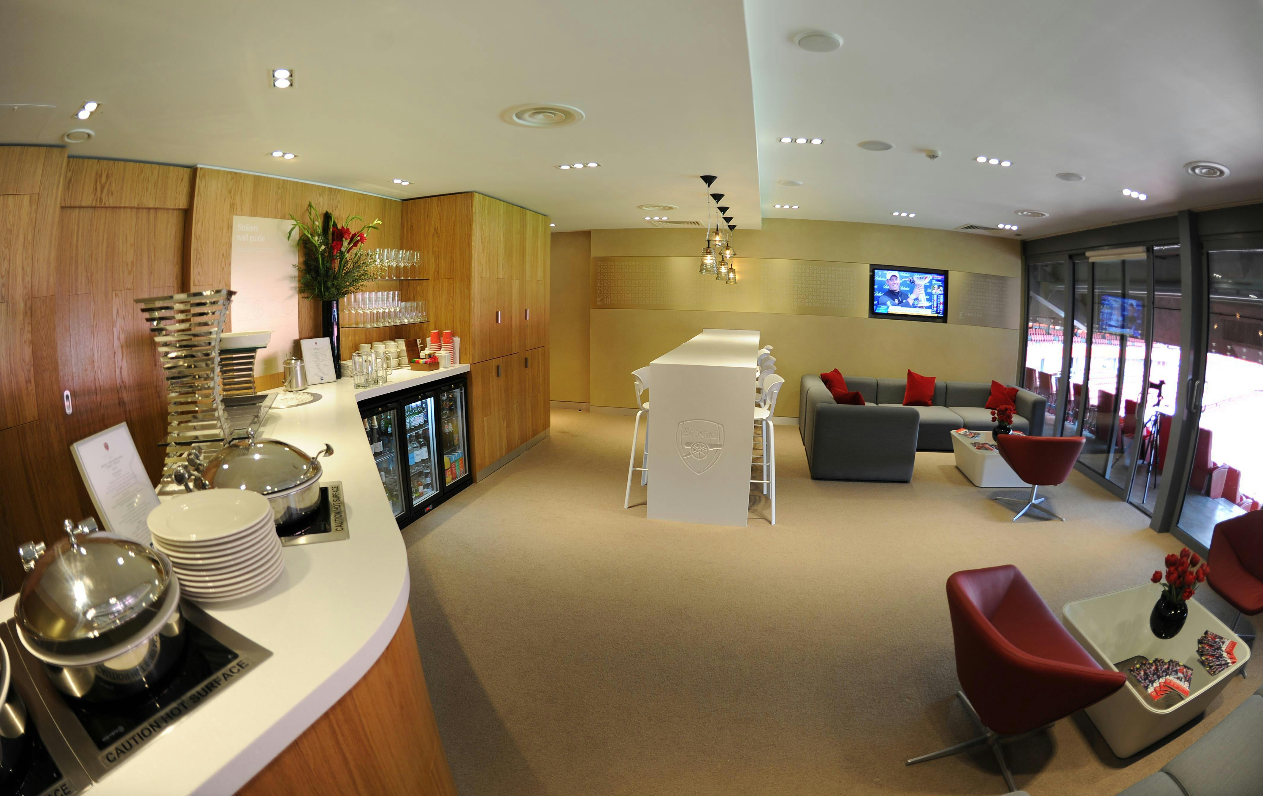 Executive Box at Emirates Stadium, modern event space for networking and relaxation.