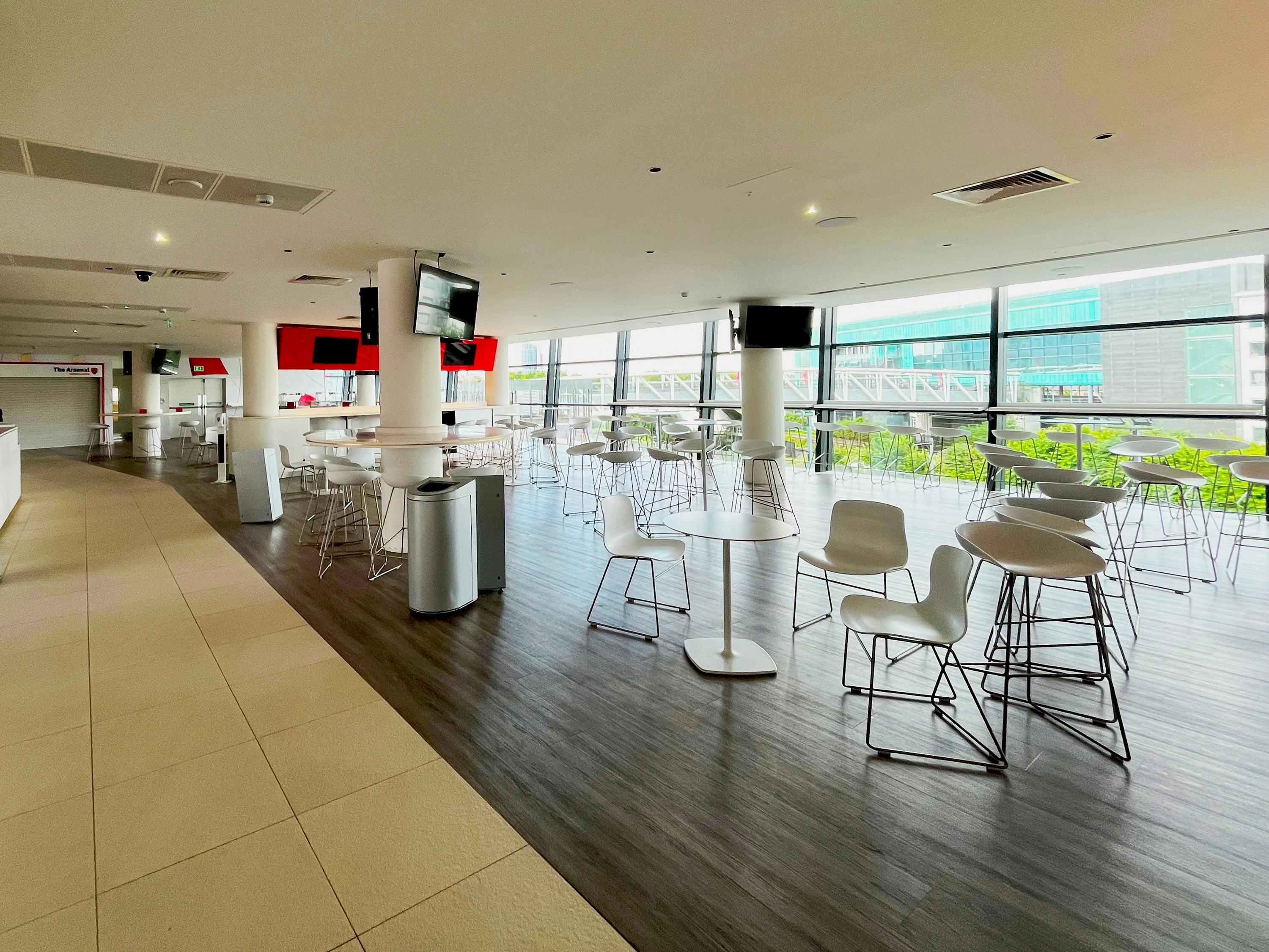 Legends at Arsenal FC: modern event space with natural light for meetings and receptions.