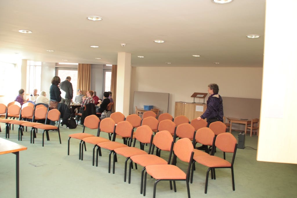 Institute Room in Liverpool Quaker Meeting House, set up for a gathering event.