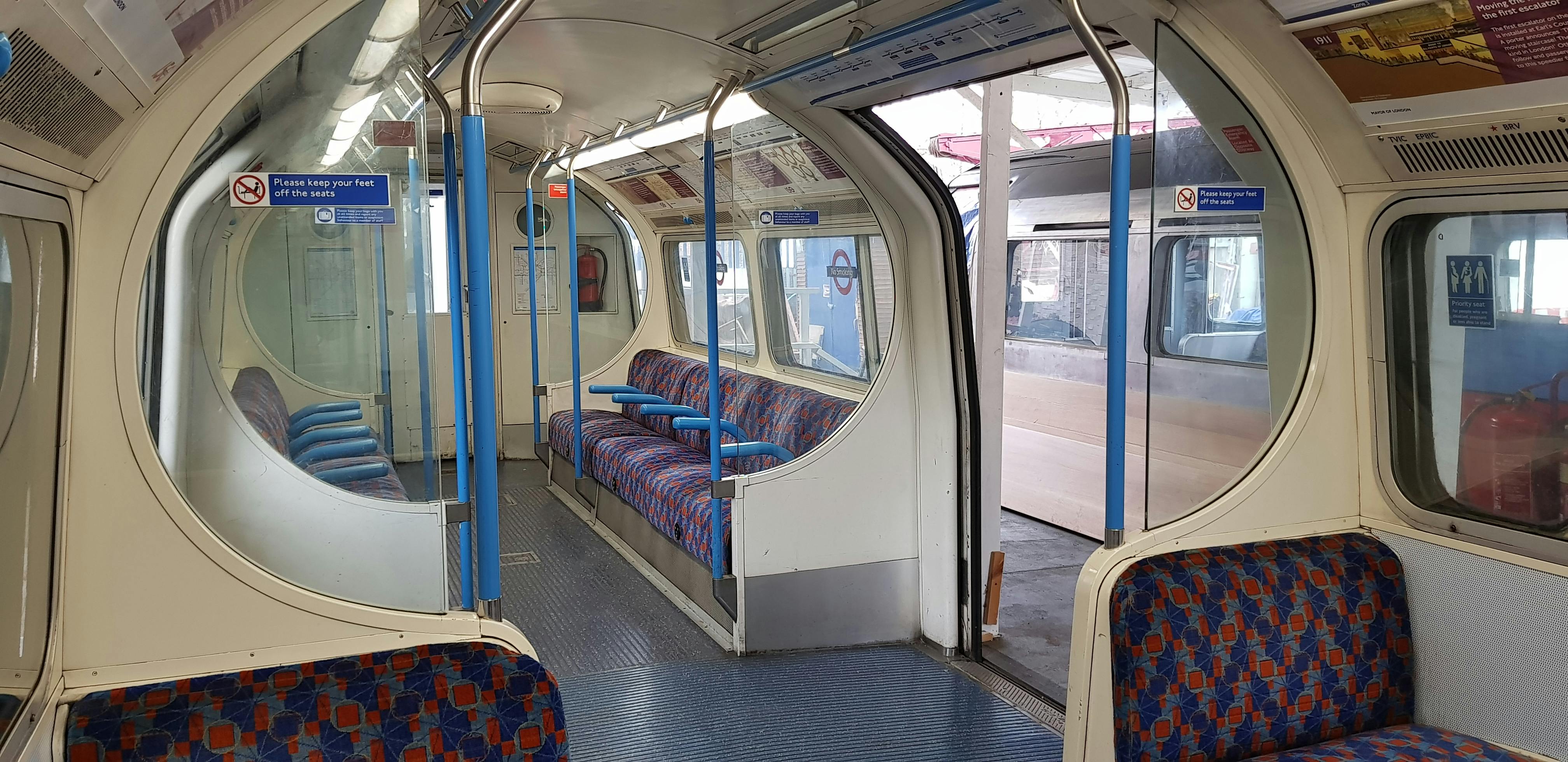 Victoria Line Tube carriage interior, spacious seating for unique events and gatherings.