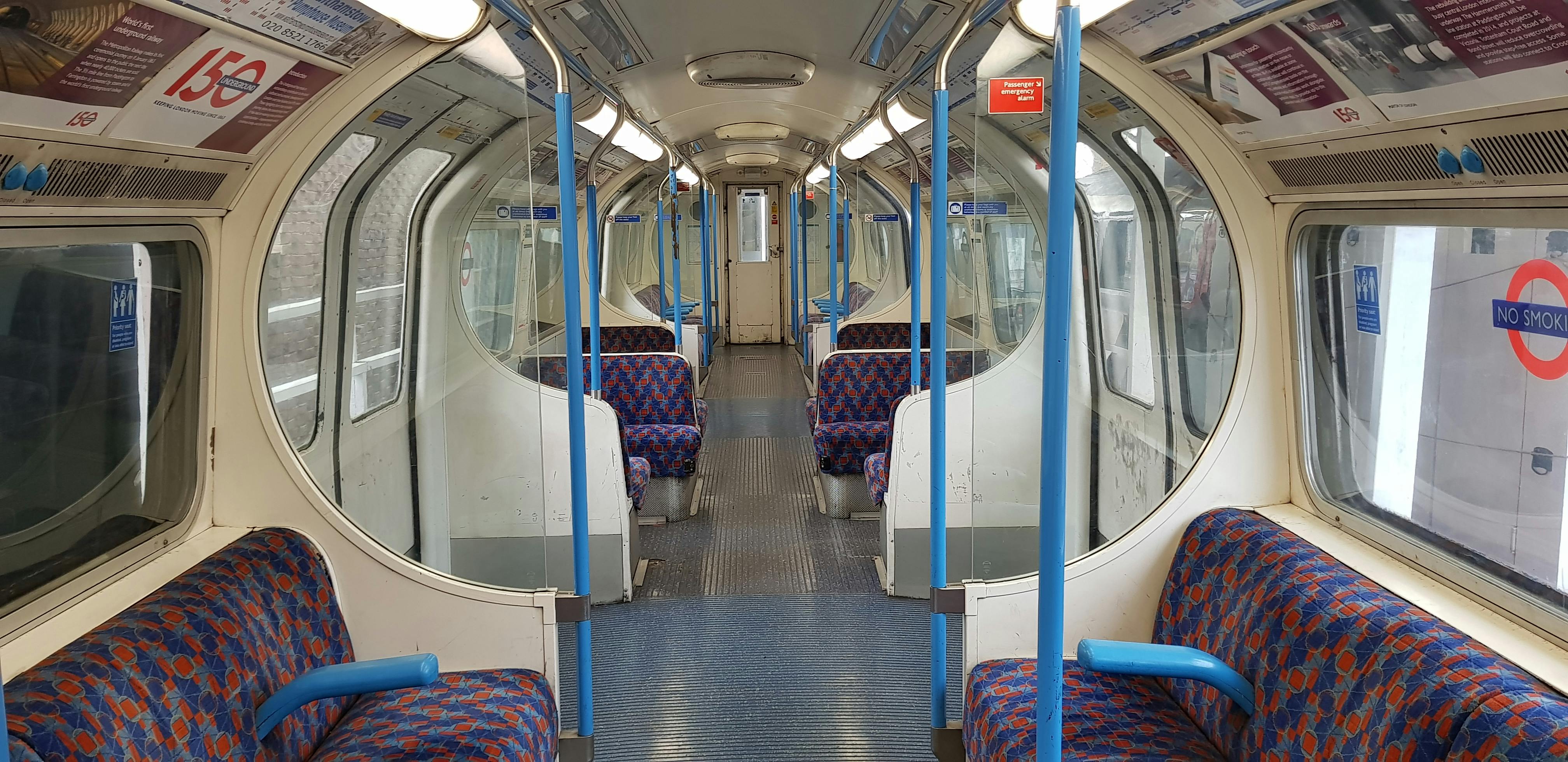 "Modern Victoria Line Tube carriage in Walthamstow for comfortable group travel events."