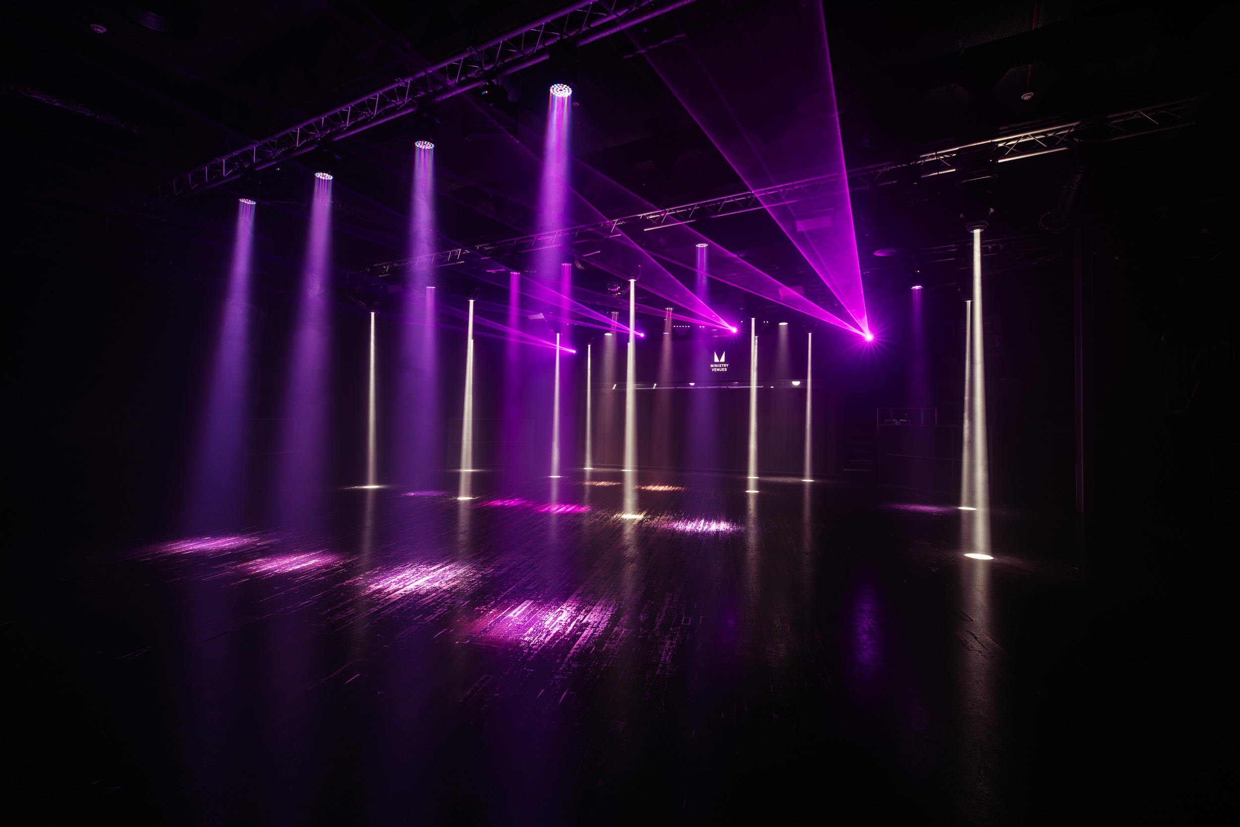 Ministry of Sound concert venue, modern lighting, DJ event - Banner