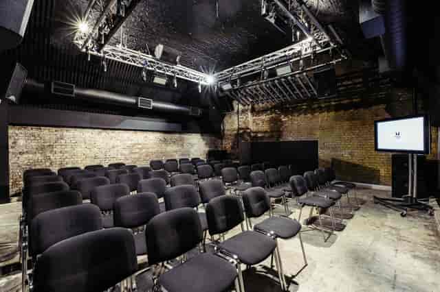 The Baby Box at Ministry of Sound, set for a corporate seminar with black chairs.