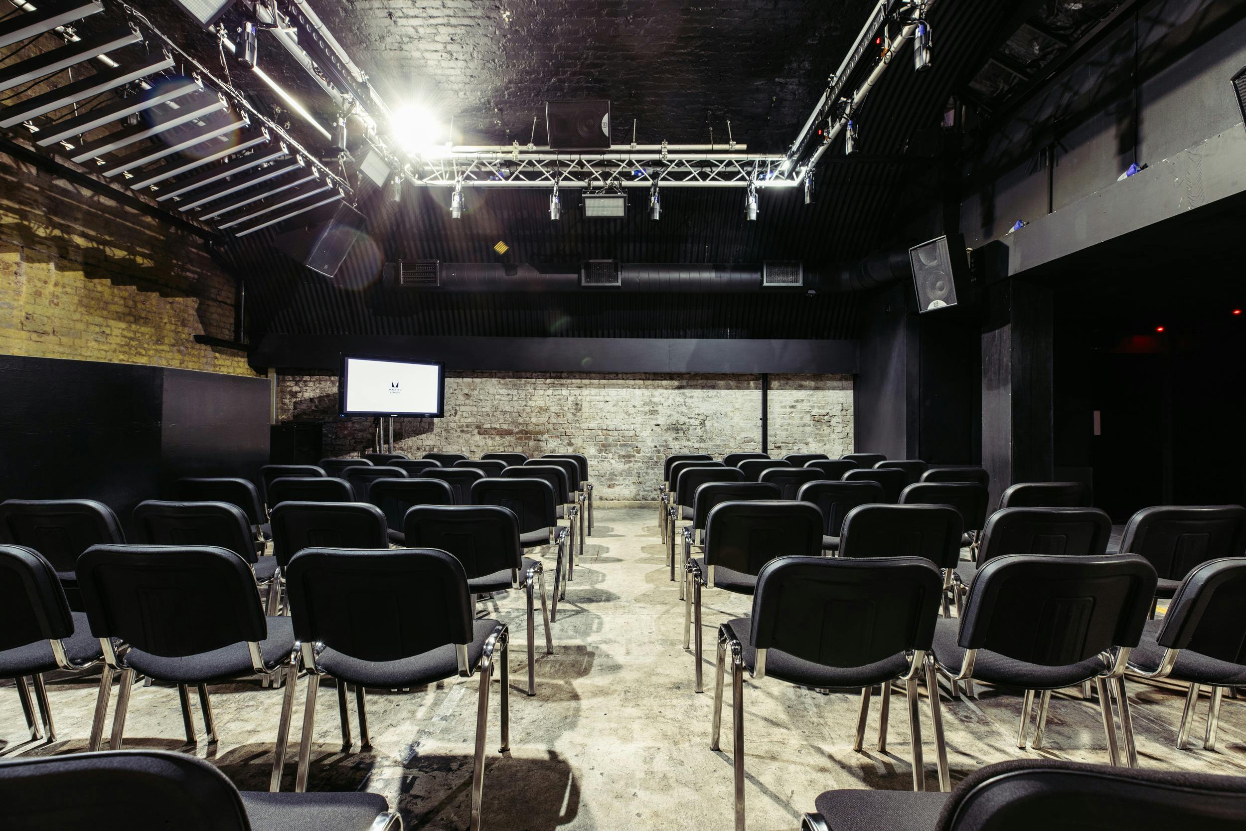 Versatile event space at Ministry of Sound for presentations and corporate meetings.