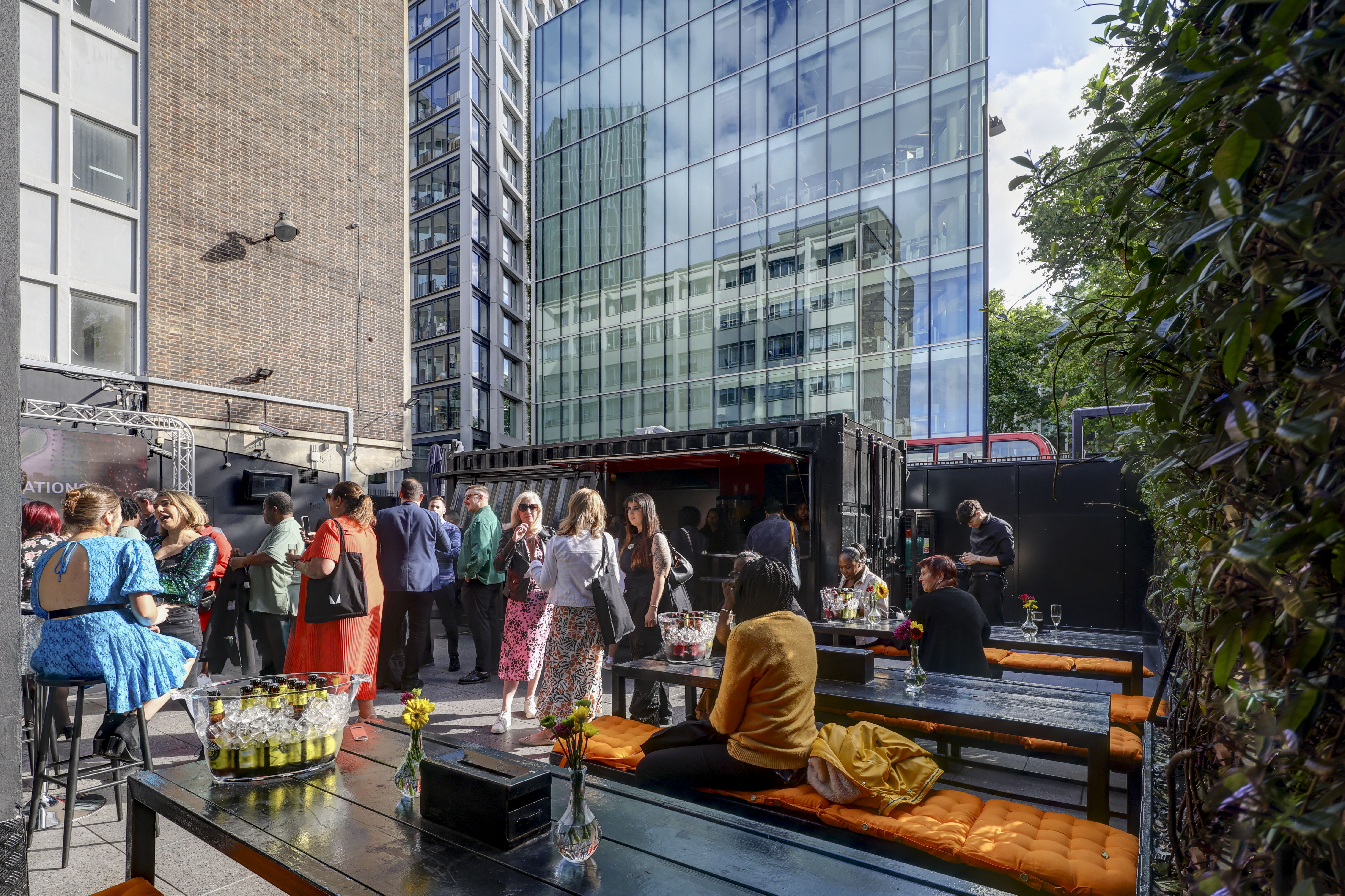 Vibrant outdoor event space at Ministry of Sound, perfect for networking and gatherings. - Banner