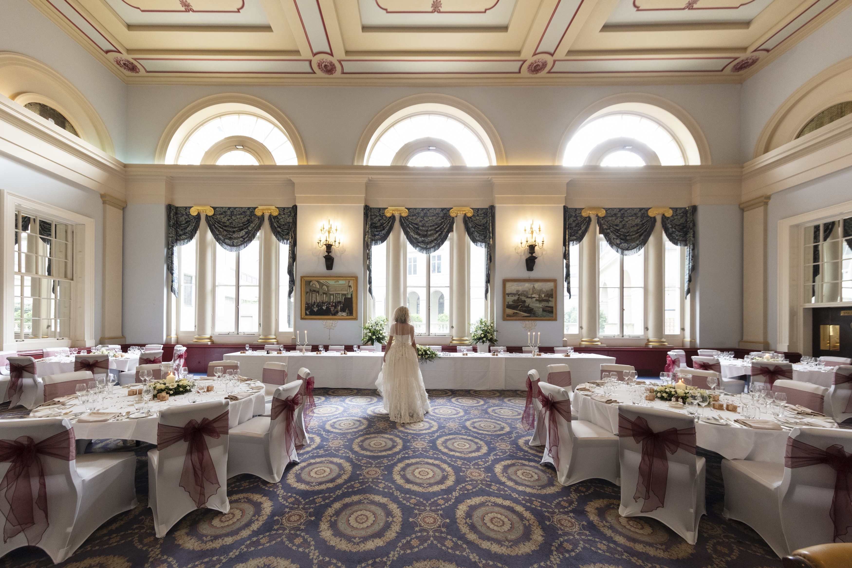 Elegant banquet room in City of London Club, ideal for weddings and formal events. - Banner