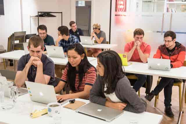 The Studio at Headspace Farringdon, classroom-style setup for corporate workshops and hackathons.