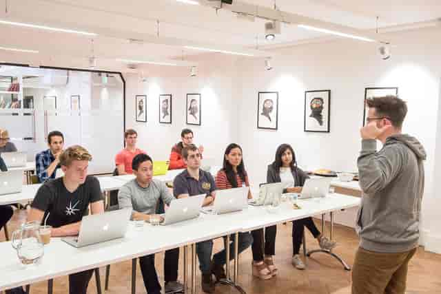 Classroom-style workshop space at The Studio Headspace Farringdon for tech events and training.