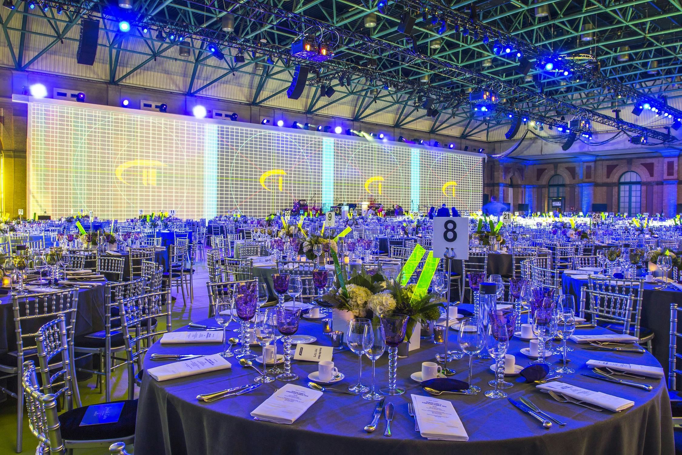 Elegant banquet hall in West Hall, Alexandra Palace for corporate events and galas.