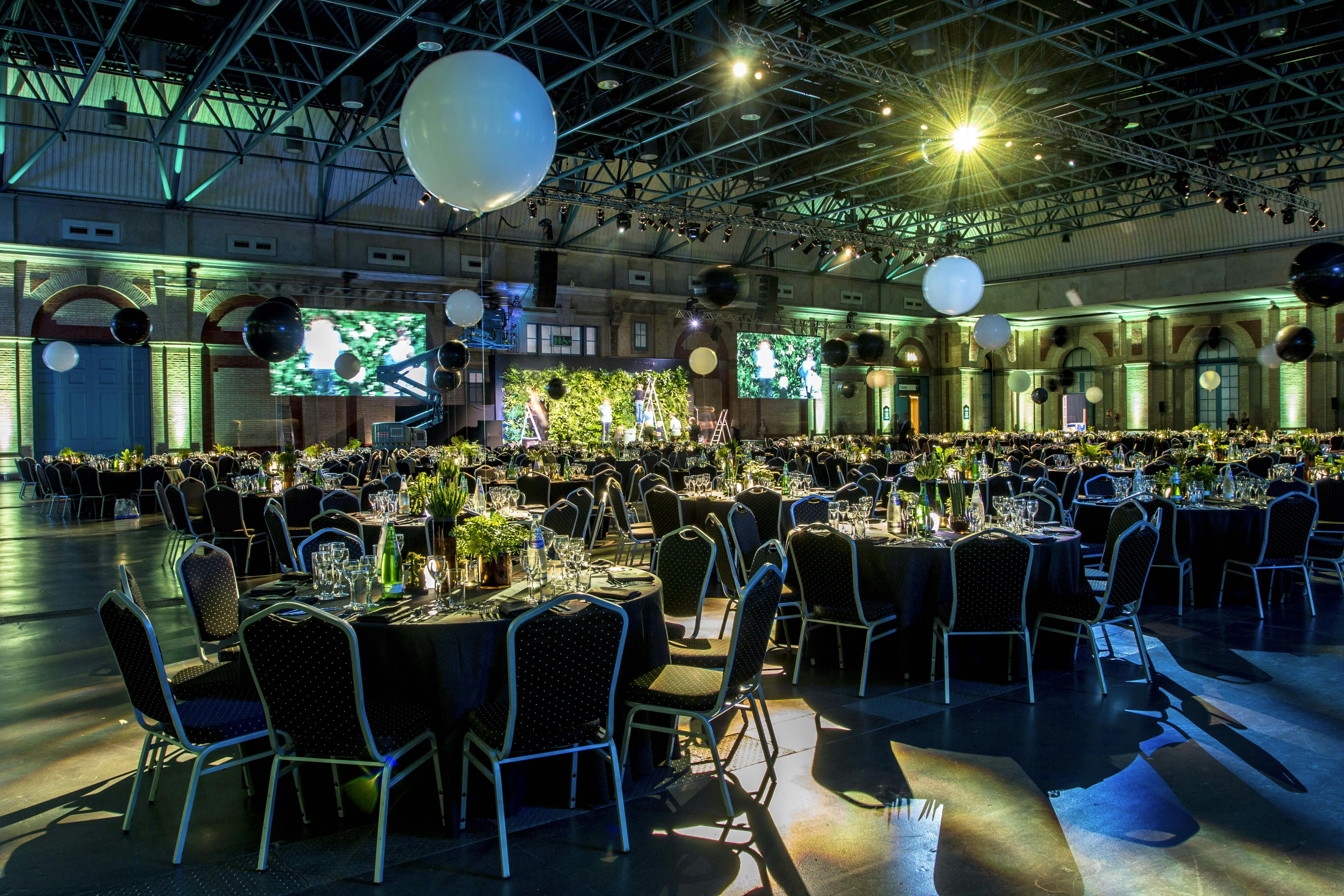 Elegant West Hall event space at Alexandra Palace for gala or corporate functions.