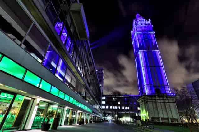 Queen's Lawn at Imperial College, illuminated venue for corporate events and social functions.