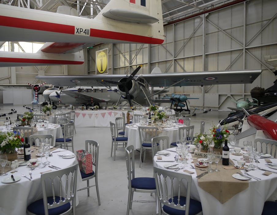 Hangar One at RAF Museum: elegant event space with vintage aircraft and fine dining.