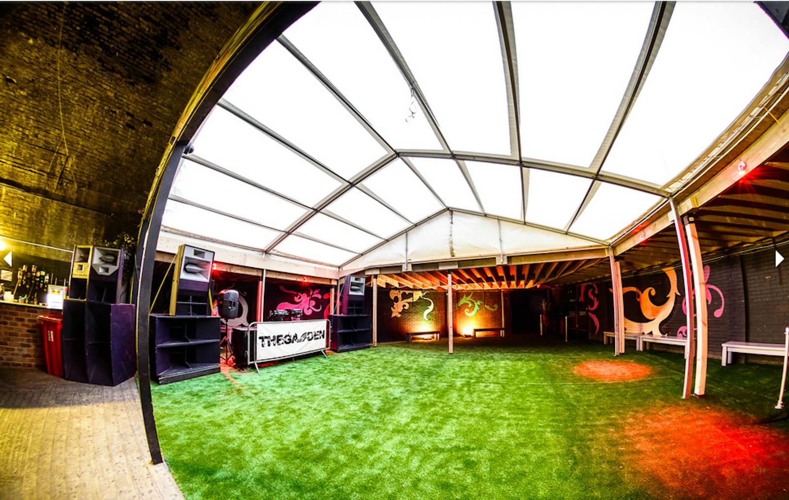 The Roof Garden at The Rainbow Venues: vibrant tent space for events and gatherings.