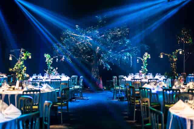 Elegant event space at Studio Theatre, Birmingham, with lush greenery for galas and celebrations.