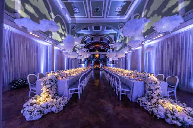 Soane Hall event space with ethereal cloud installations for luxury weddings and corporate galas.