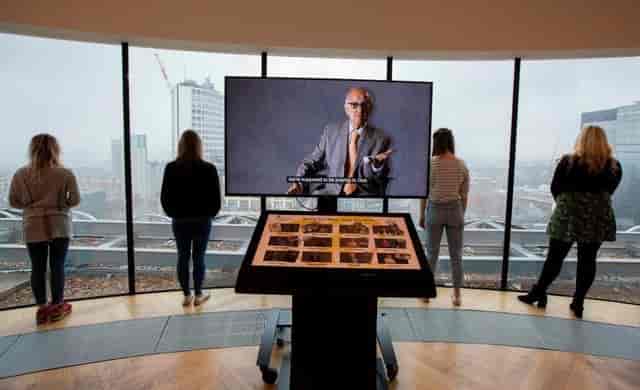 Shakespeare Memorial Room event space with large screen and panoramic views in Birmingham.