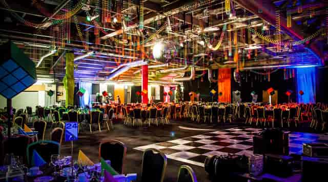 Edgbaston Stadium Exhibition Hall set for a vibrant banquet and corporate event.
