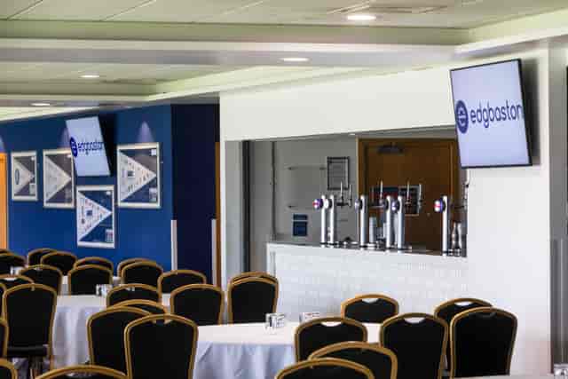 Edgbaston Stadium Members Lounge: versatile corporate briefing and event space with bar.