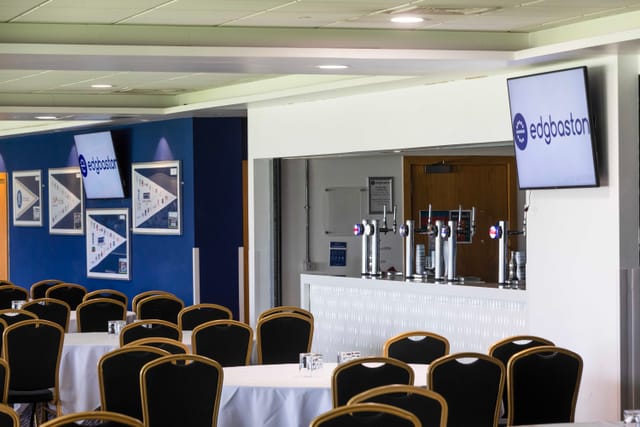 Edgbaston Stadium Members Lounge: versatile corporate briefing and event space with bar.
