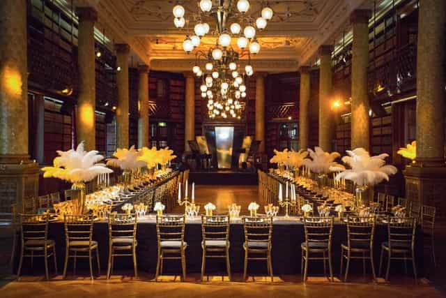 Gladstone Library banquet hall with elegant decor, perfect for gala dinners and corporate events.