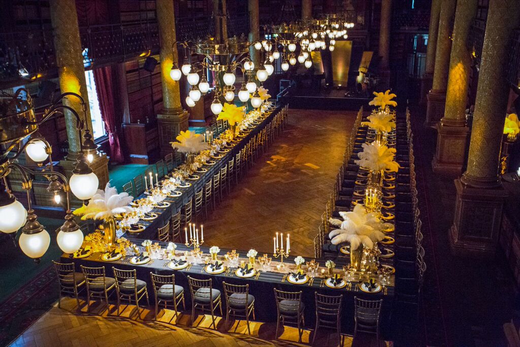 Elegant banquet setup in Gladstone Library, ideal for corporate events and celebrations. - Banner
