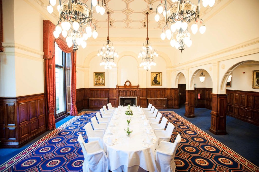 Elegant banquet room at The Royal Horseguards Hotel for corporate events and meetings.