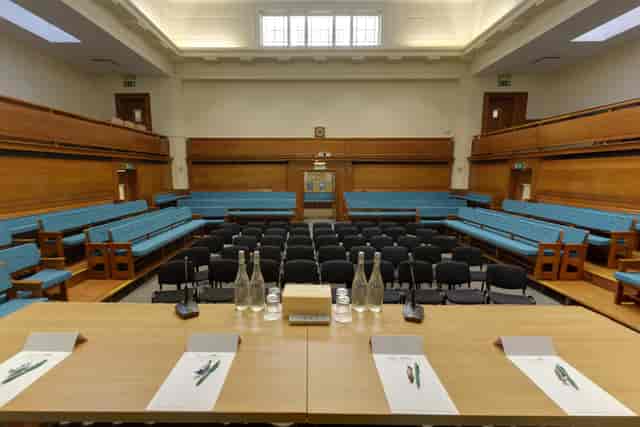 Main Meeting House tiered lecture theatre at The Priory Rooms for academic panels and conferences.