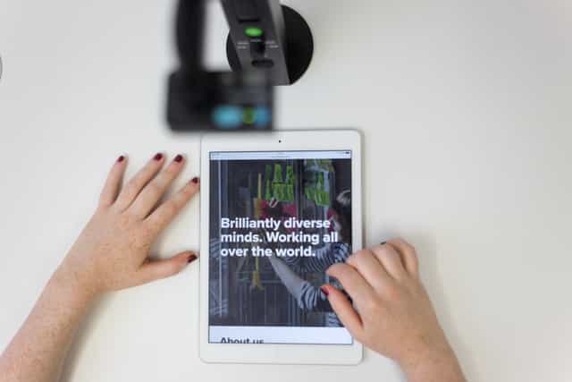Hybrid event setup in The Basement, Sutherland Labs with interactive tablet display.