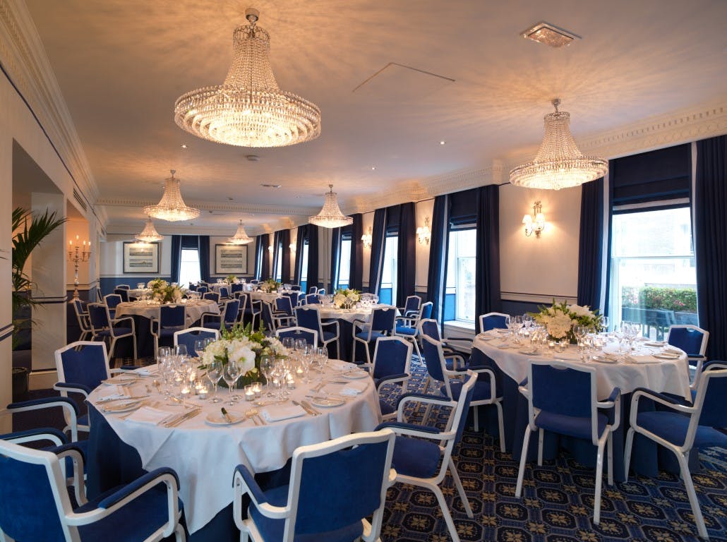 Royal Suite at Chesterfield Mayfair Hotel, elegant tables for weddings and corporate events.