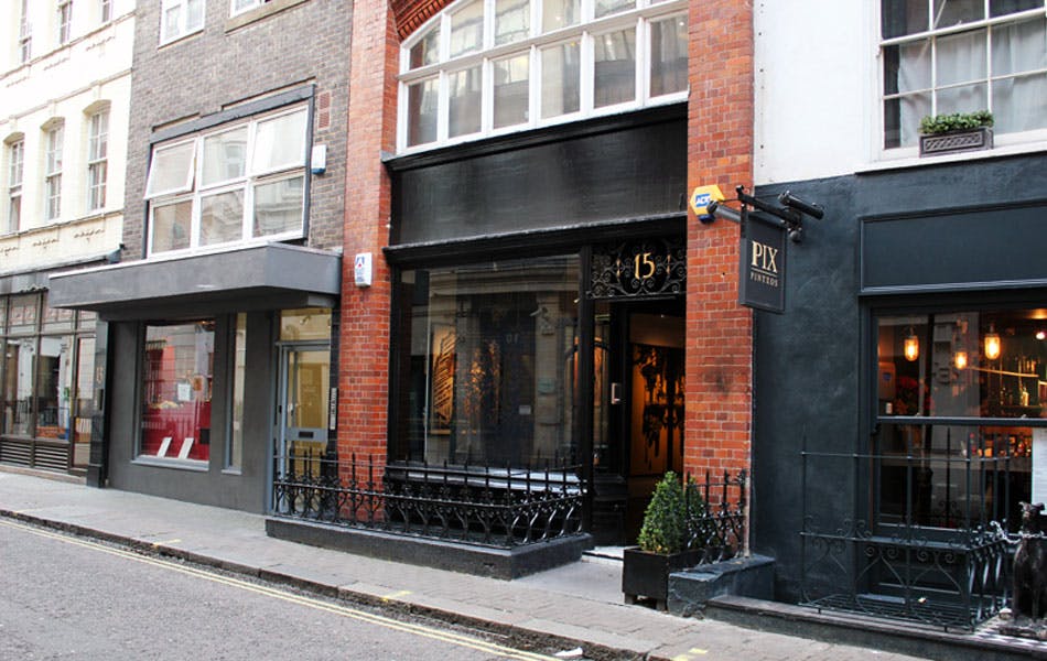 Stylish venue entrance at 15 Bateman Street, perfect for intimate meetings and events.