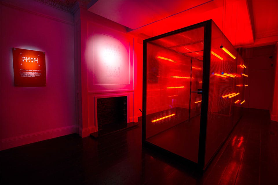 Whole Venue at 15 Bateman Street with bold red lighting for product launches and art exhibitions.