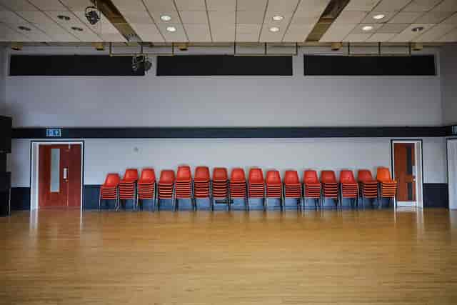 Spacious Mill Co. Rose Lipman Main Hall with polished floor for events and gatherings.