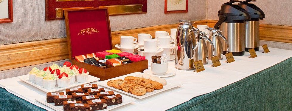 Da Vinci Room refreshment station with colorful desserts for meetings and events.