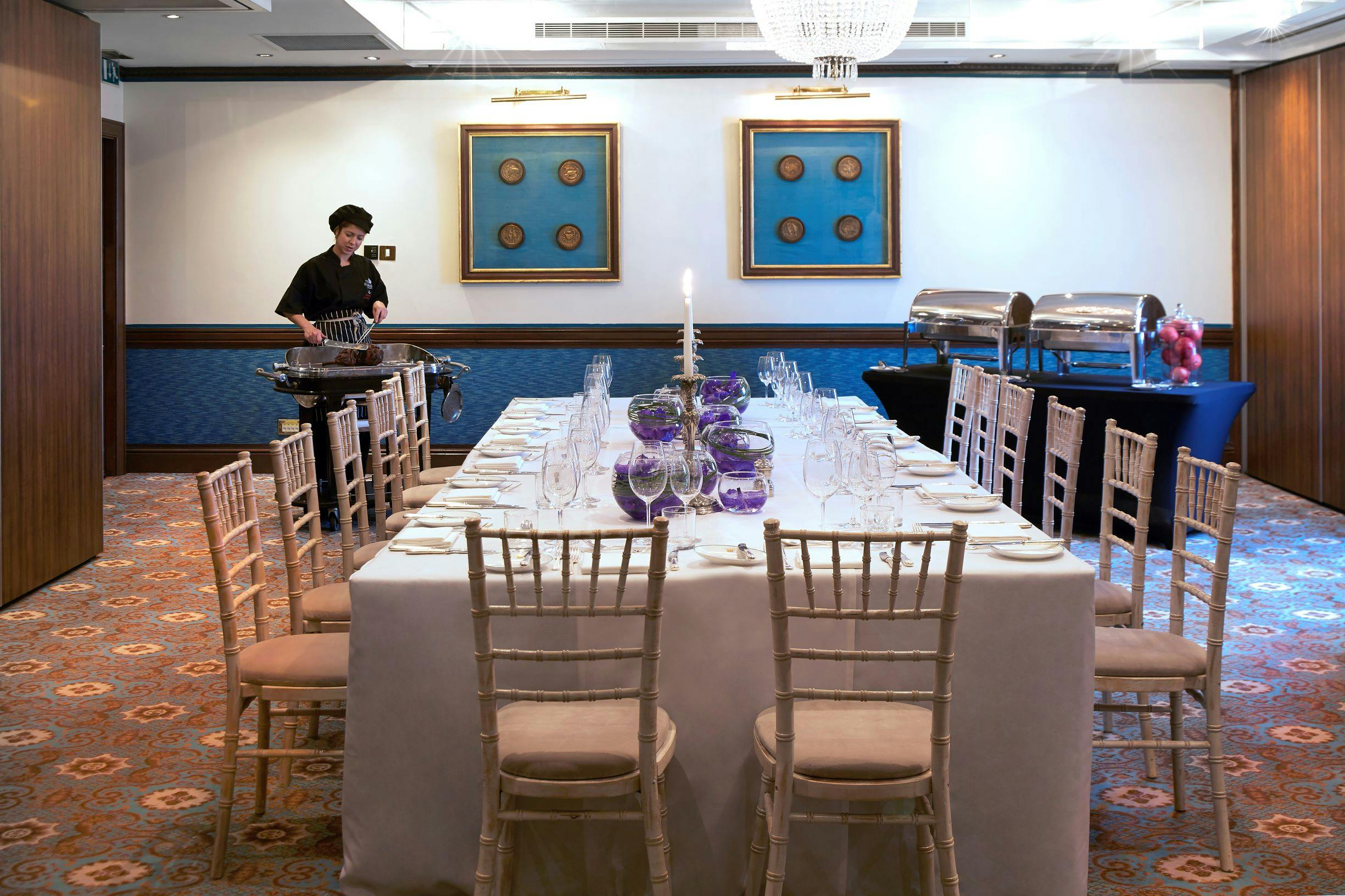 Elegant banquet setup in Van Dyke Room, perfect for formal dining events and receptions.