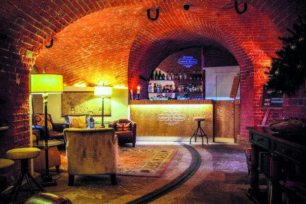 Cozy Victory Bar in Spitbank Fort, ideal for intimate cocktail receptions and gatherings.