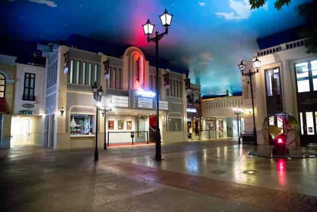 KidZania London Theatre: vibrant event space with sky ceiling for gatherings and receptions.