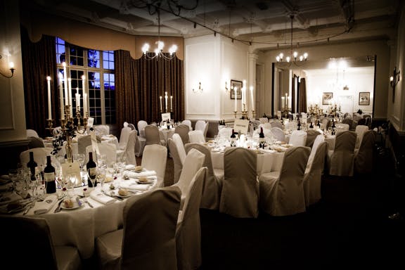 Elegant banquet room at De Vere Horsley Estate, perfect for weddings and corporate dinners.