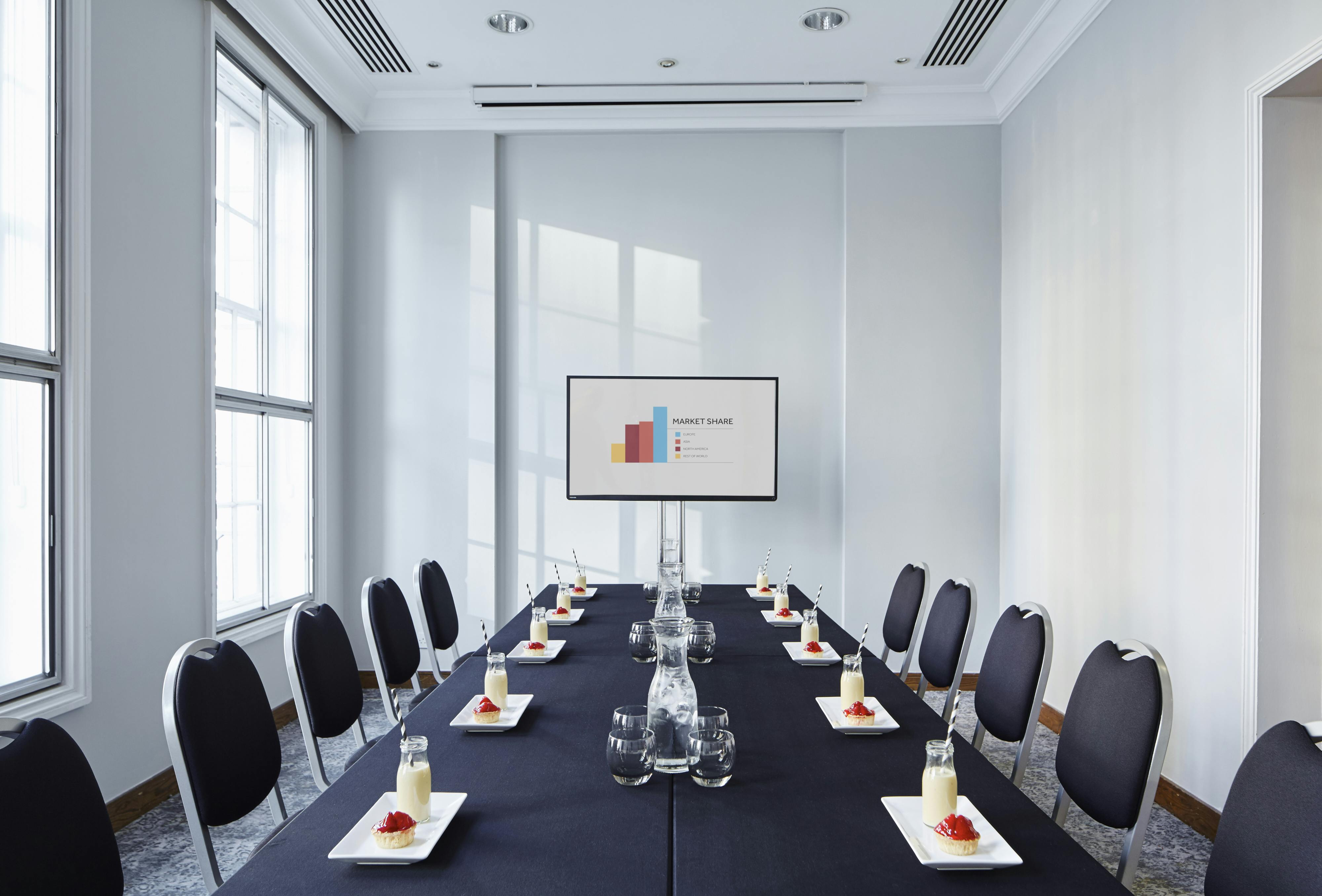 Modern meeting room at Birmingham Marriott Hotel, ideal for corporate events and workshops.